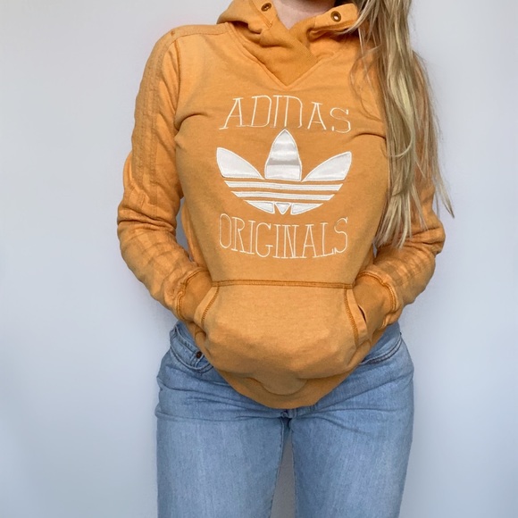 adidas Tops - Adidas Orange Embroidered Satin Trefoil Hoodie